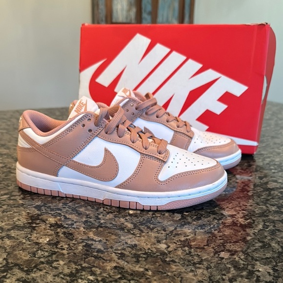 Nike Dunk Low Sneakers in White and Rose Whisper EUC 7 - Picture 1 of 14